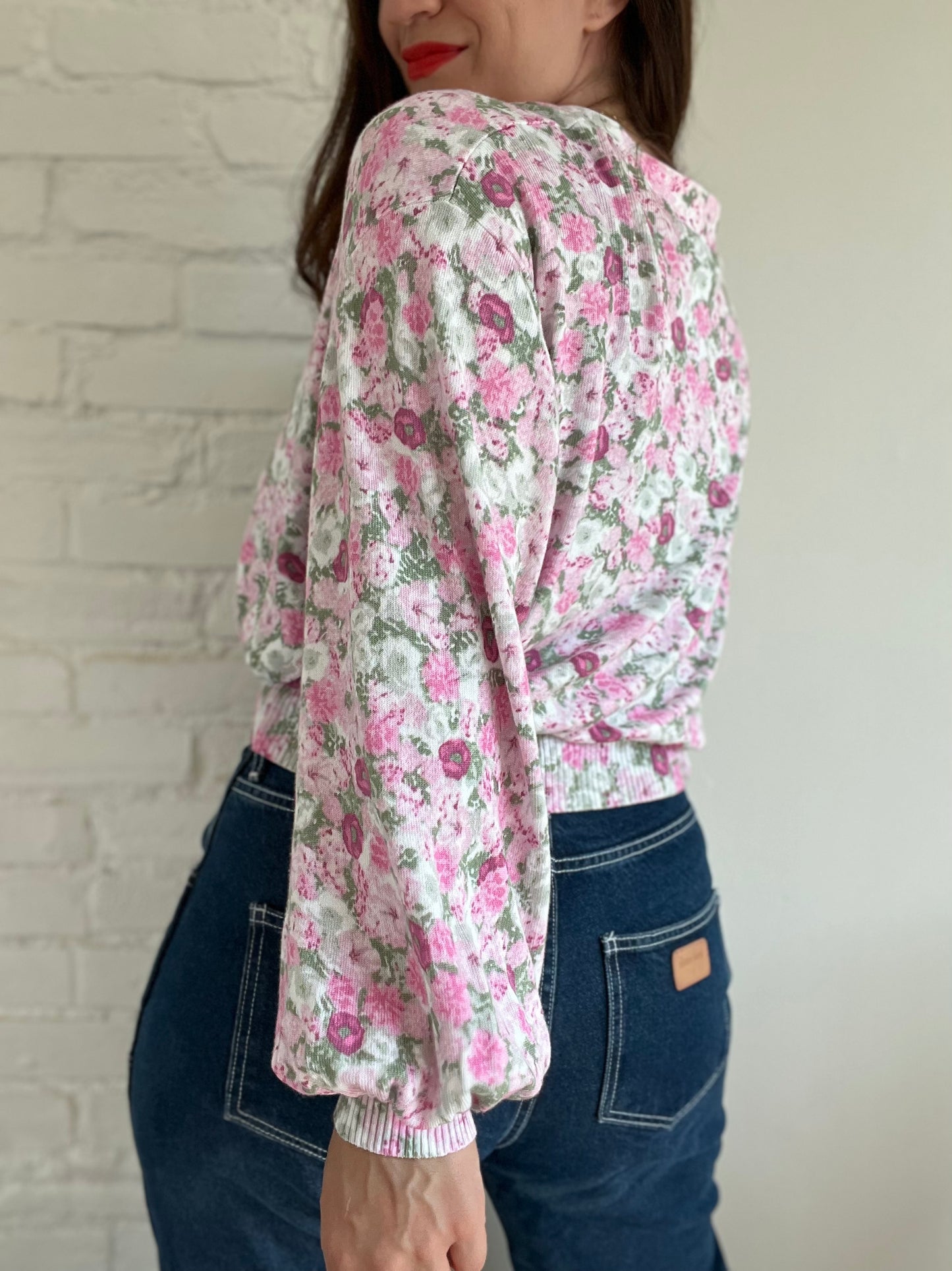 Crop Relaxed Floral Cardigan - XL