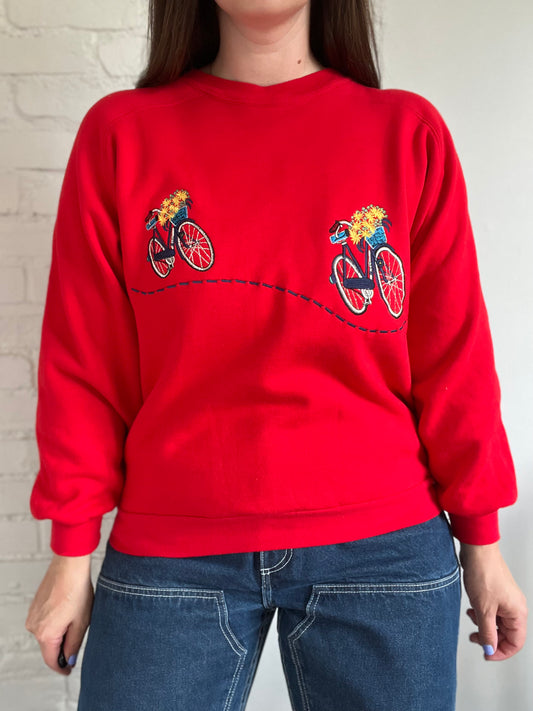 Red Bike Embroidered Sweater - S/M