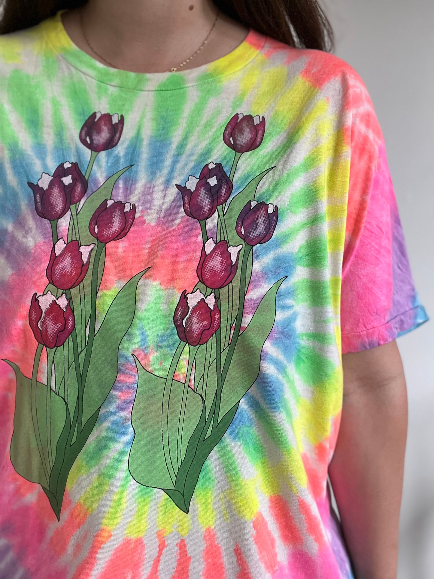 Tie Dye Floral Vintage T-Shirt - XL