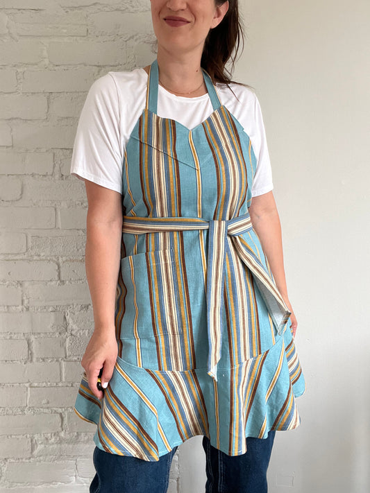 New Linen Striped Apron - O/S