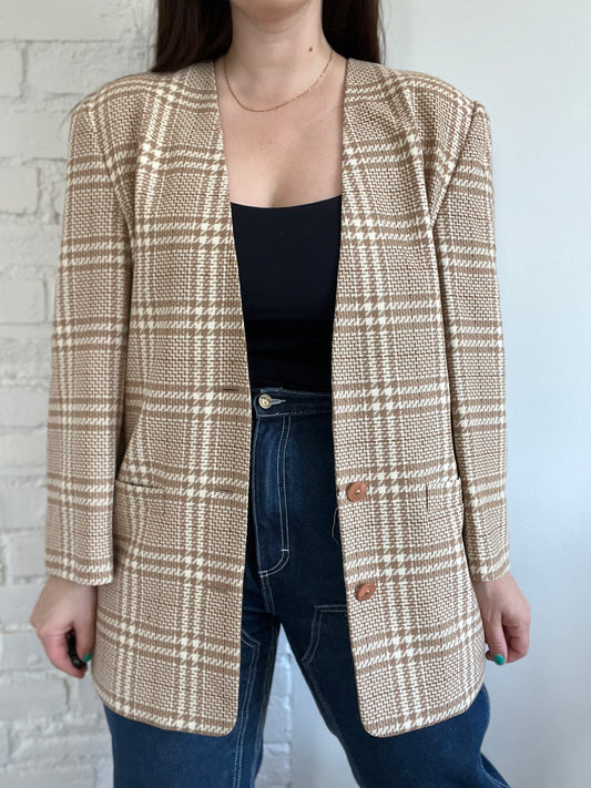 Vintage Plaid Neutral Blazer - L