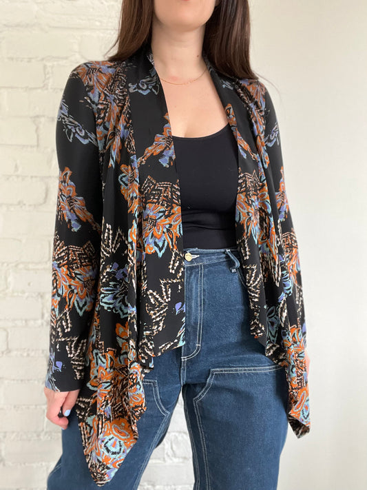100% Silk Abstract Cardigan - S