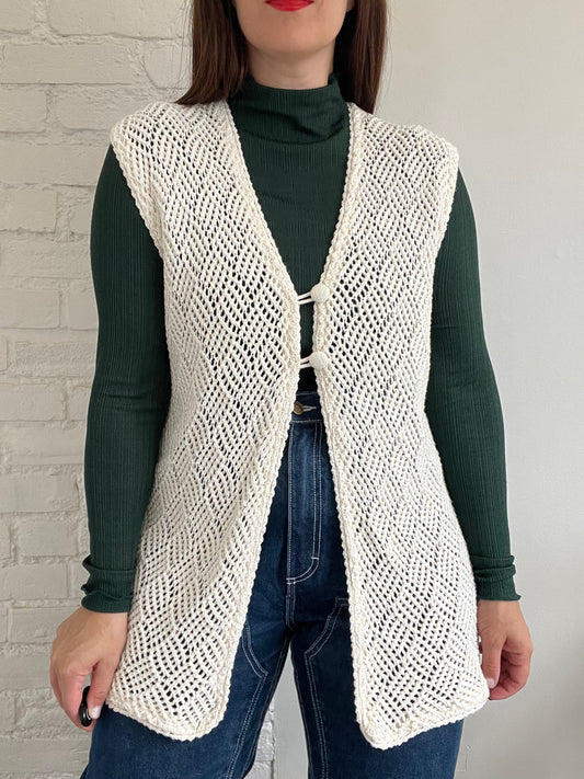 Long Ivory Knit Vest  - L