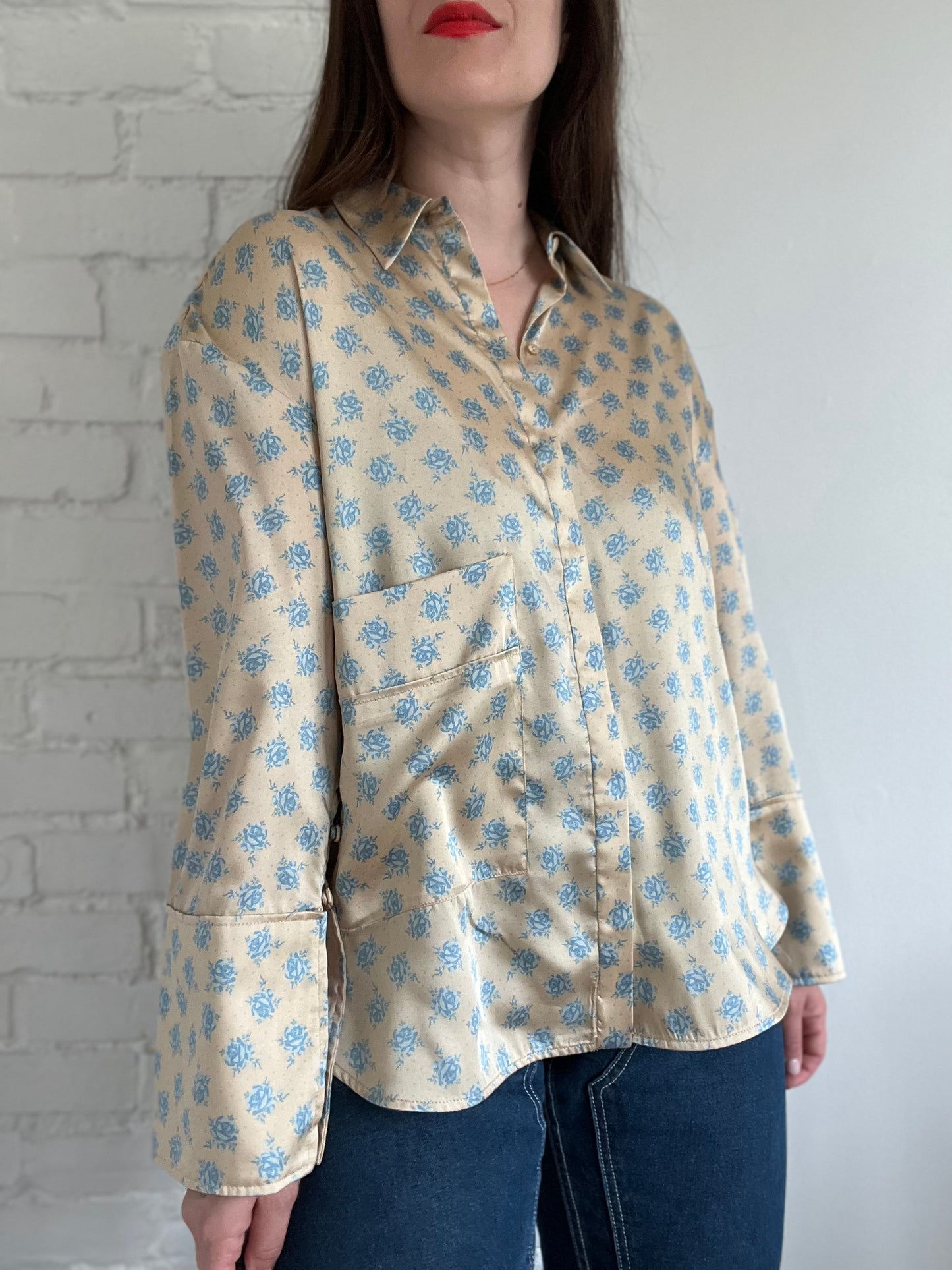 Oversized Floral Neutral Top - XS (oversized)