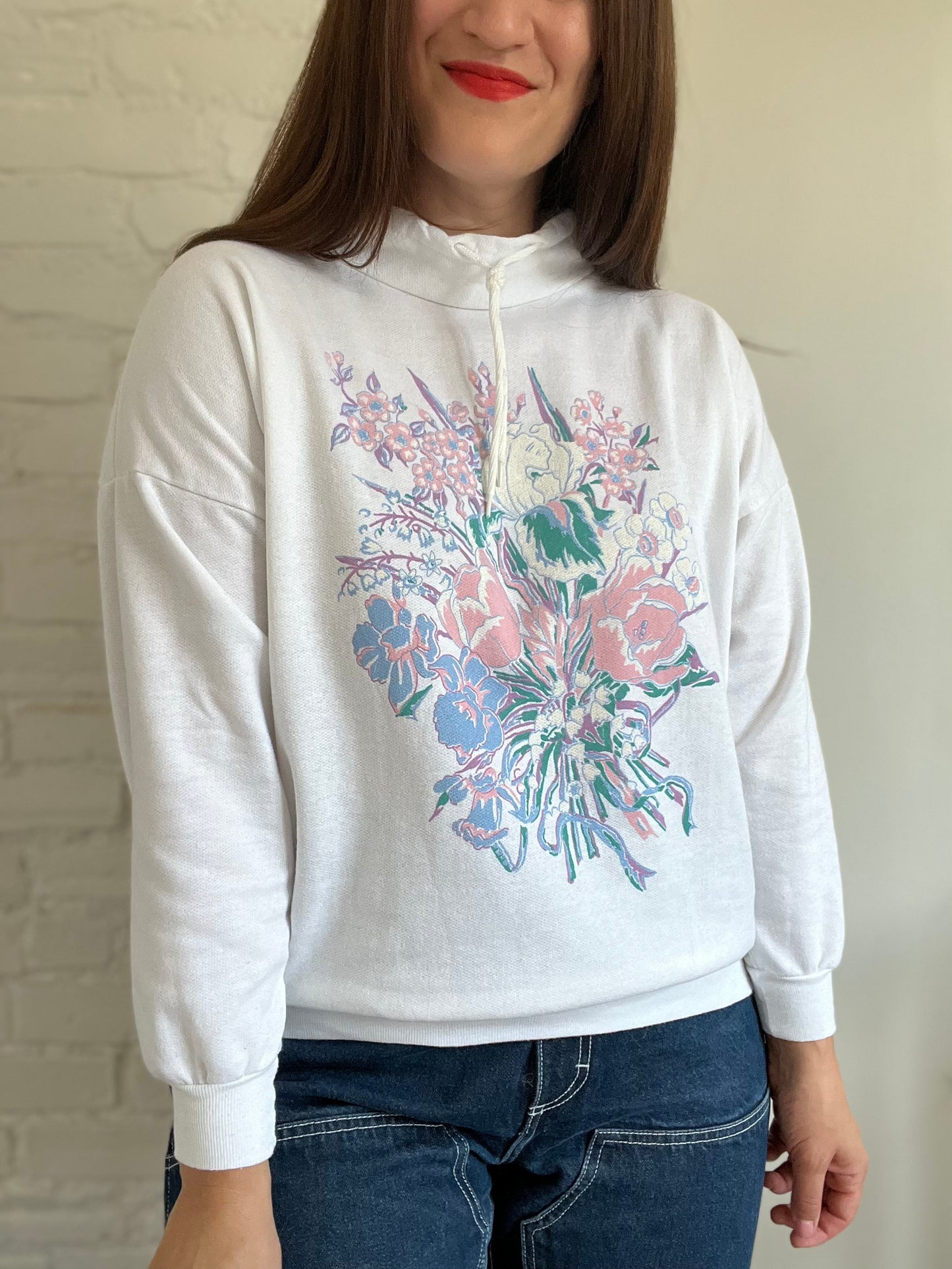 Sporty Floral Mock Neck Sweater - L