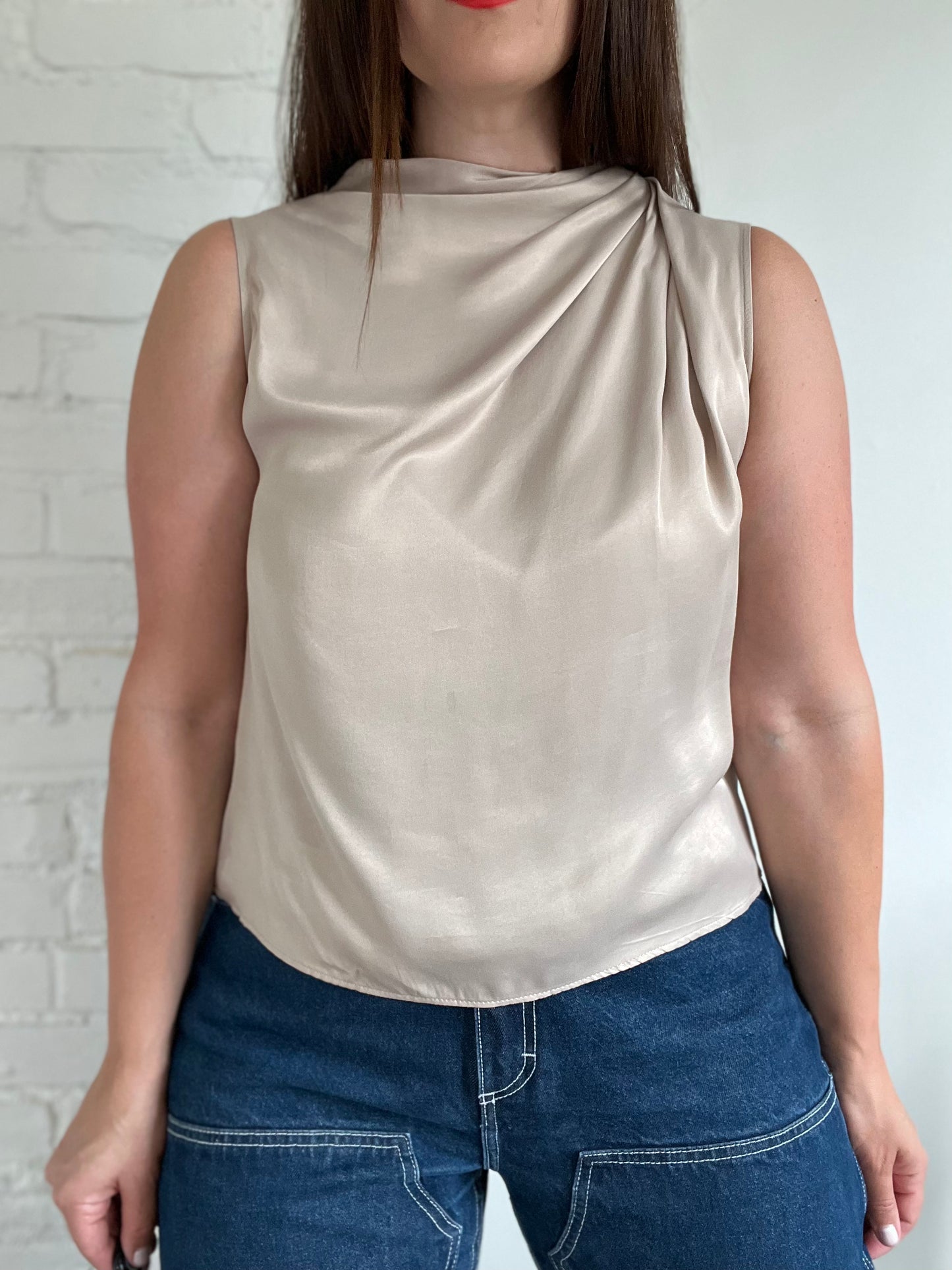 Ruched Satin Effect Top - L