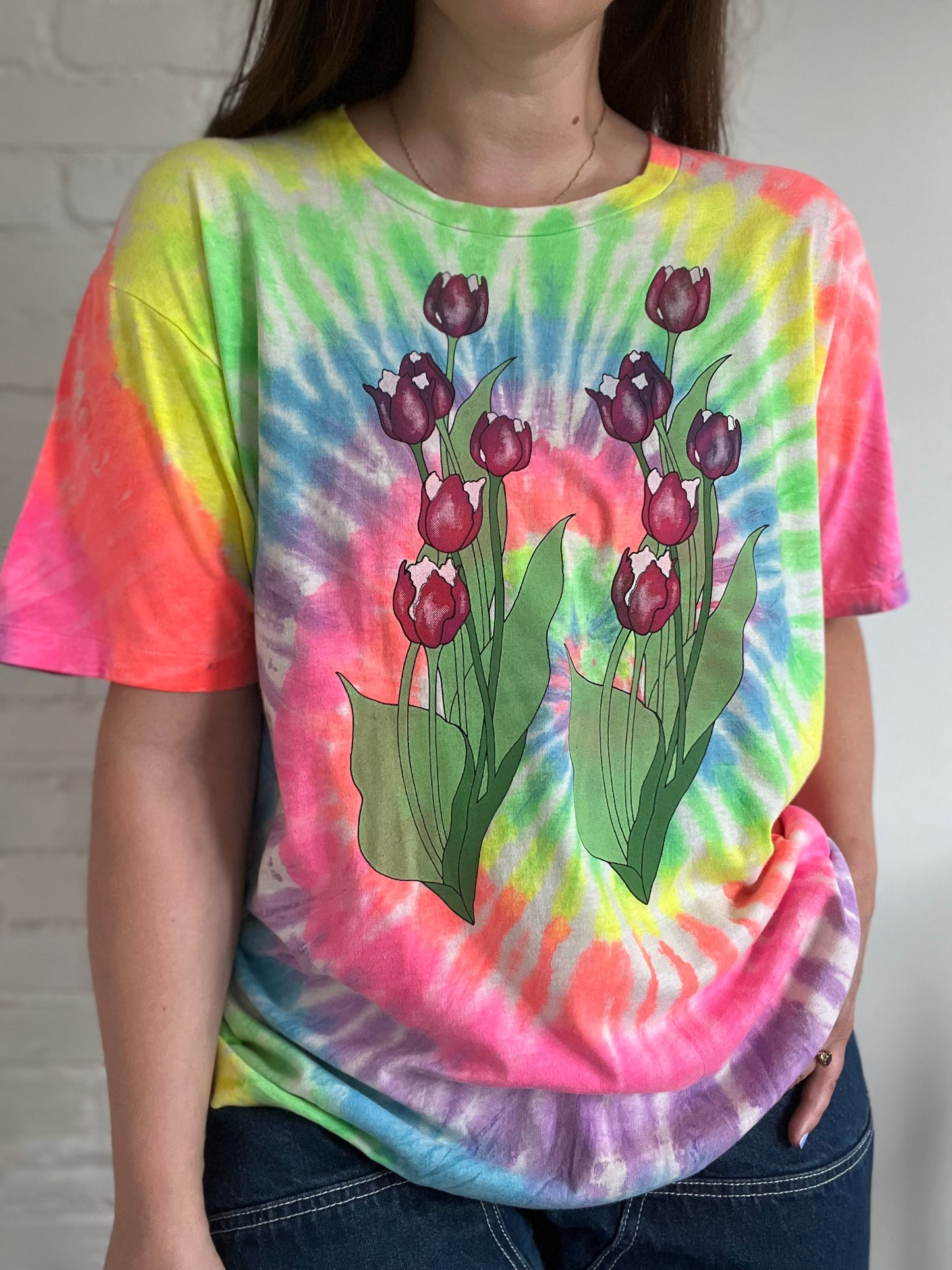 Tie Dye Floral Vintage T-Shirt - XL
