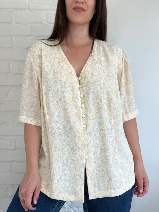Vintage Floral Pastel Blouse - Size XXL