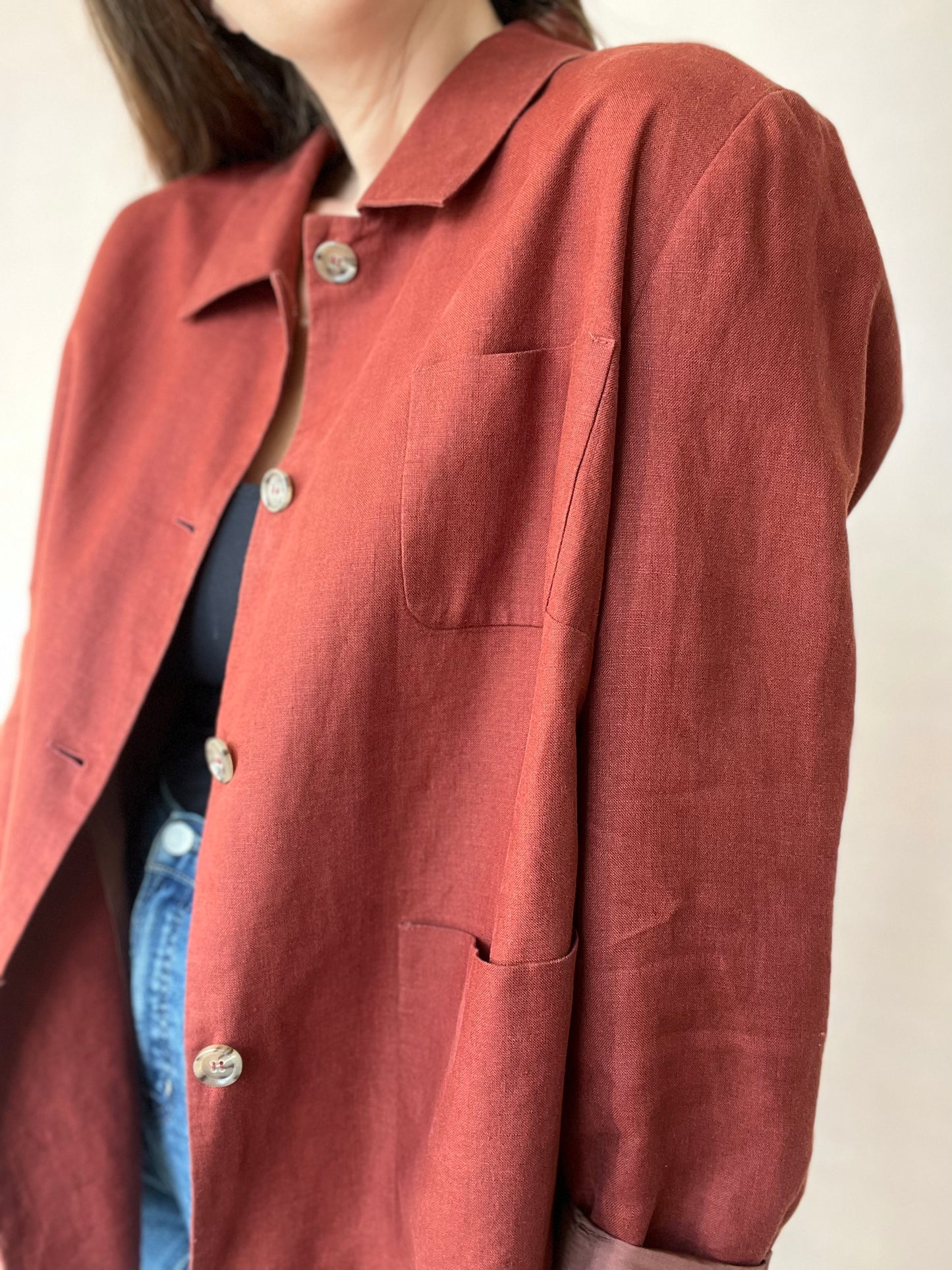 Rusted Copper 100% Linen Jacket - Size XXL