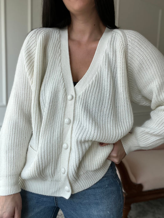 White Plush Vintage Cardigan - Size L