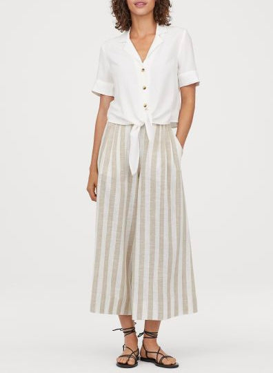 Wide Leg Linen Striped Pants - Size 6