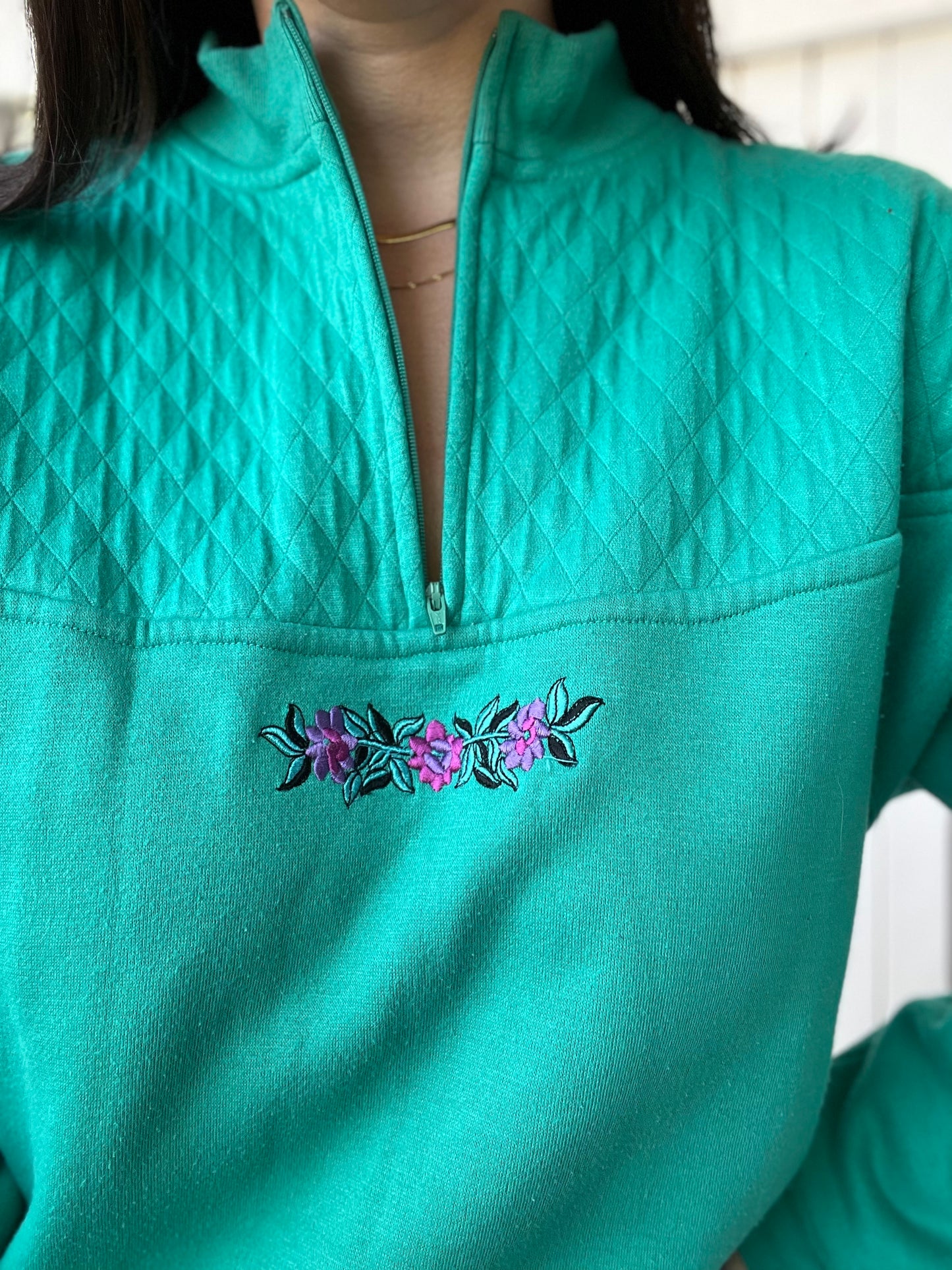Turquoise Quilted Sweater - Size L