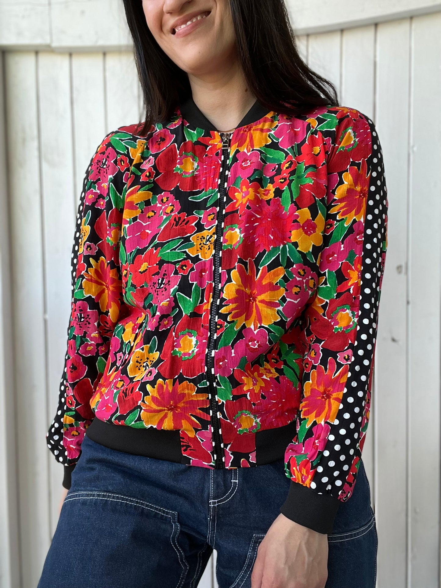 Floral Dotted Spring Bomber - Size L