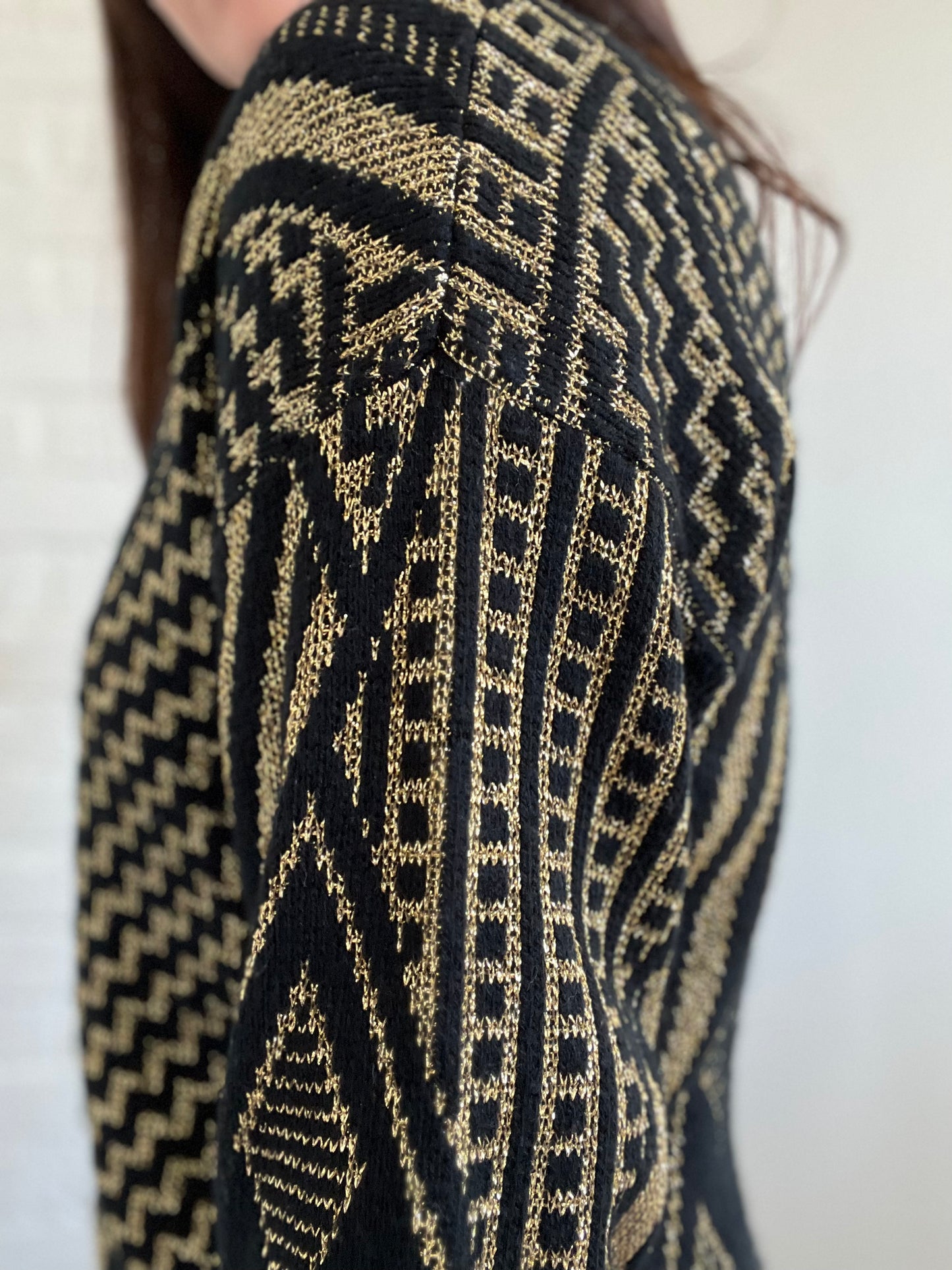 Black & Gold Metallic Knit Sweater - L