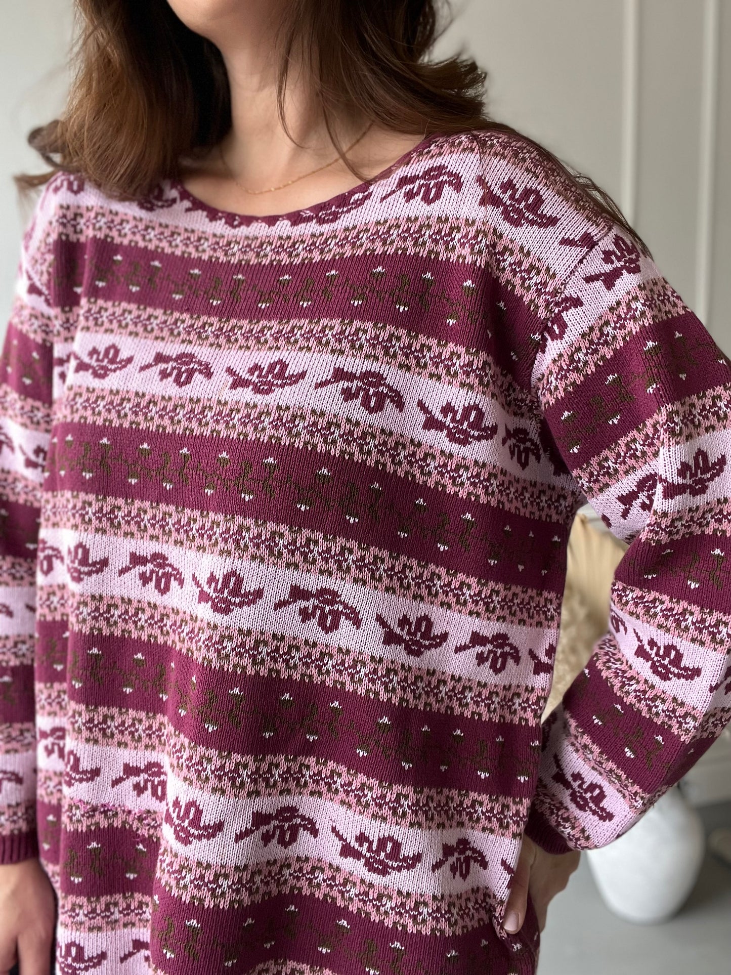 Magenta Cottage Core Sweater - Size XL