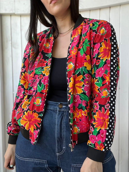 Floral Dotted Spring Bomber - Size L