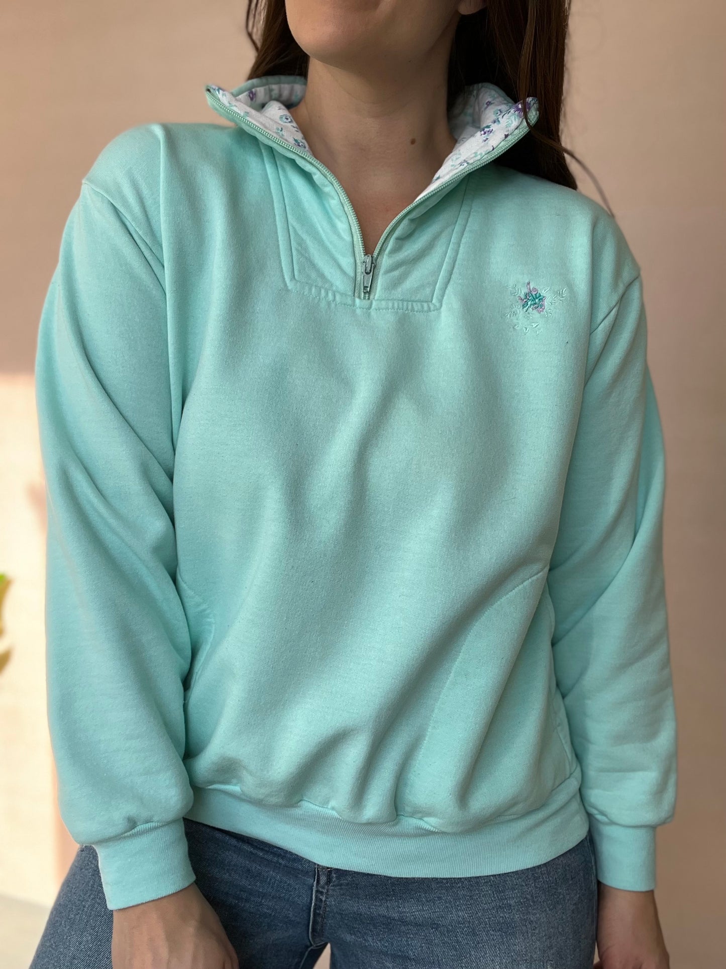 Retro Athletic Mint Sweater - Size M/L
