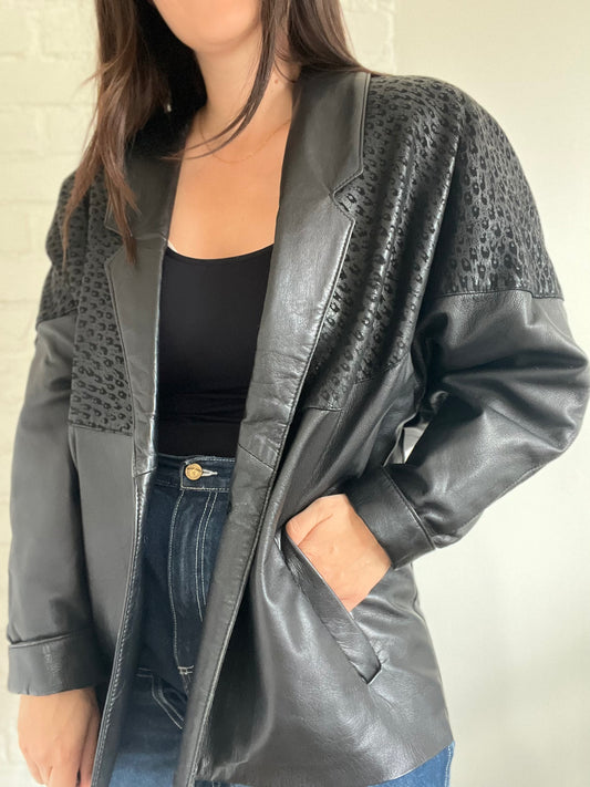 Vintage 100% Leather Topper Jacket - Size L/XL