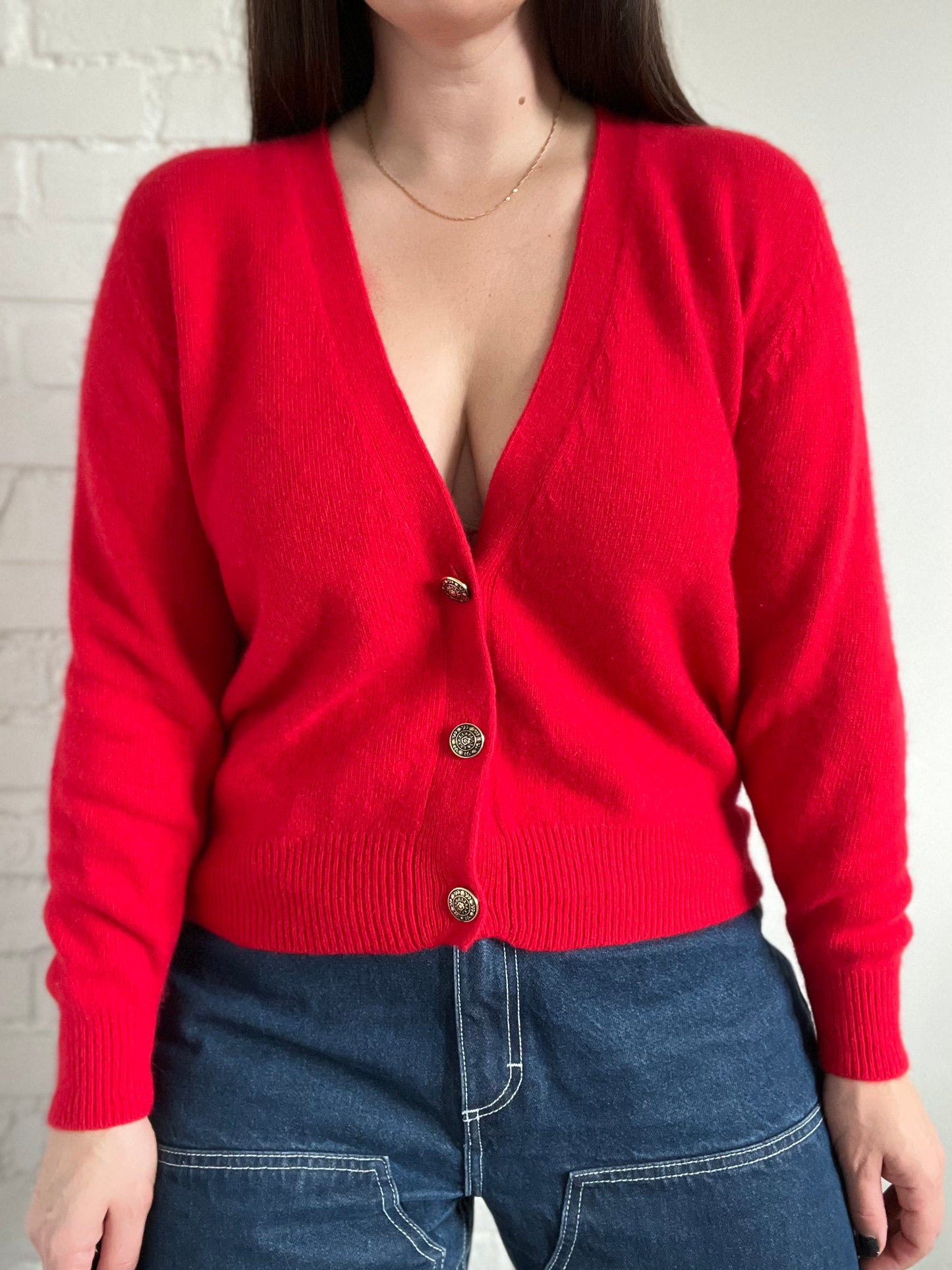 Cashmere Red & Gold Cardigan  - S