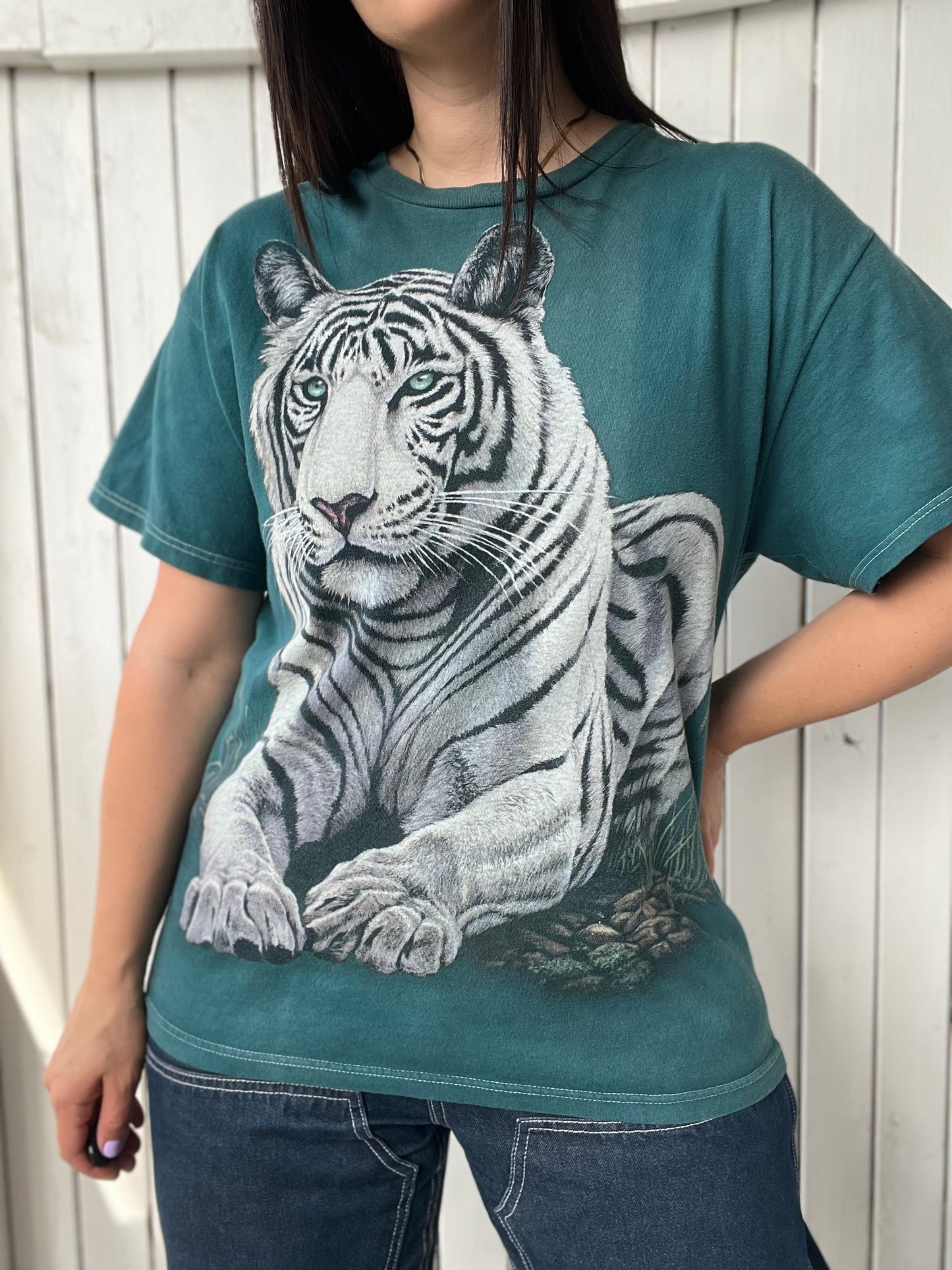 Turquoise White Tiger Tee - Size L
