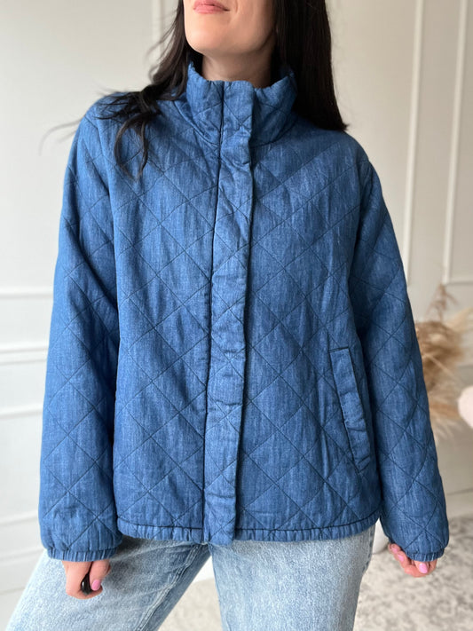 Chambray Quilted Puffer Jacket - Size XL