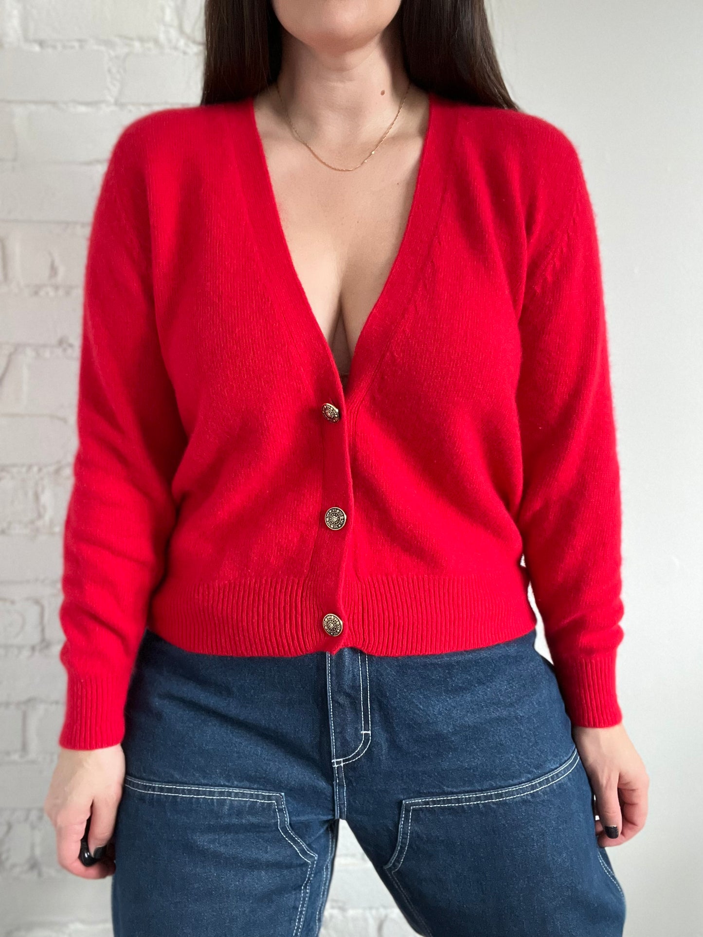 Cashmere Red & Gold Cardigan  - S