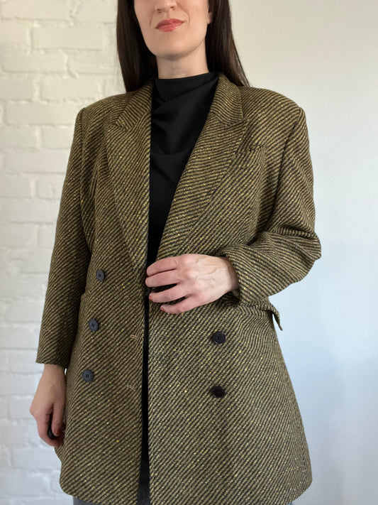 Golden Green Tweed Blazer Jacket - Size L