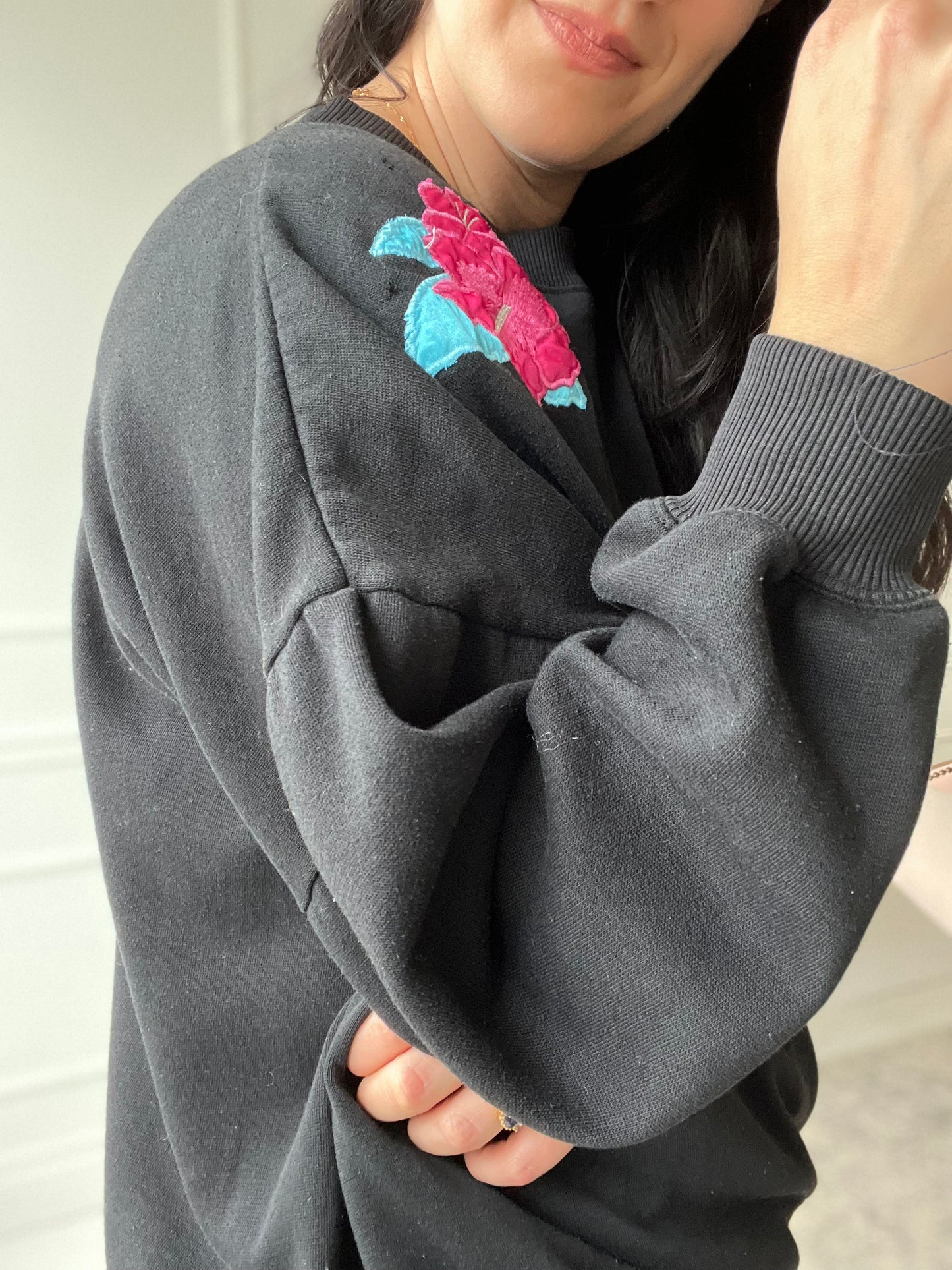 Satin Pink Tropical Flower Sweater - Size XXL