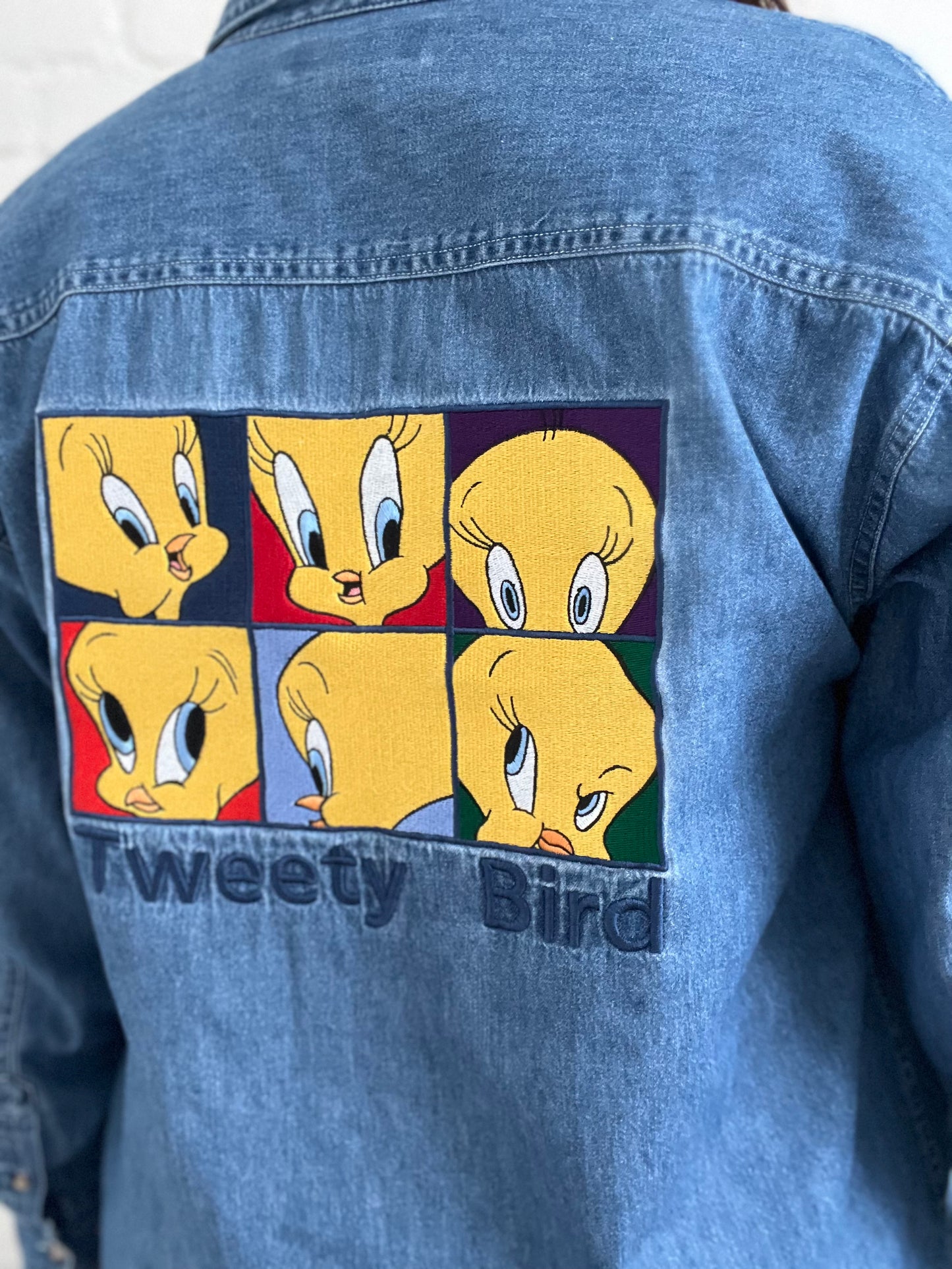 Rare 90s Looney Tunes Tweety Bird Denim Top  - Womens S