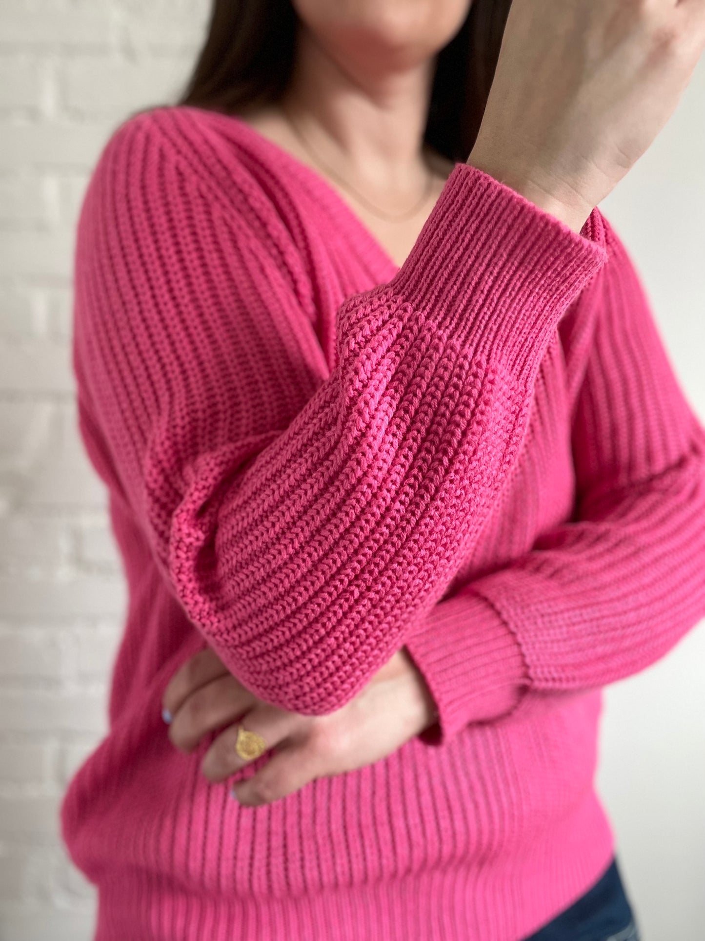 Preppy Pink Knit Sweater - L