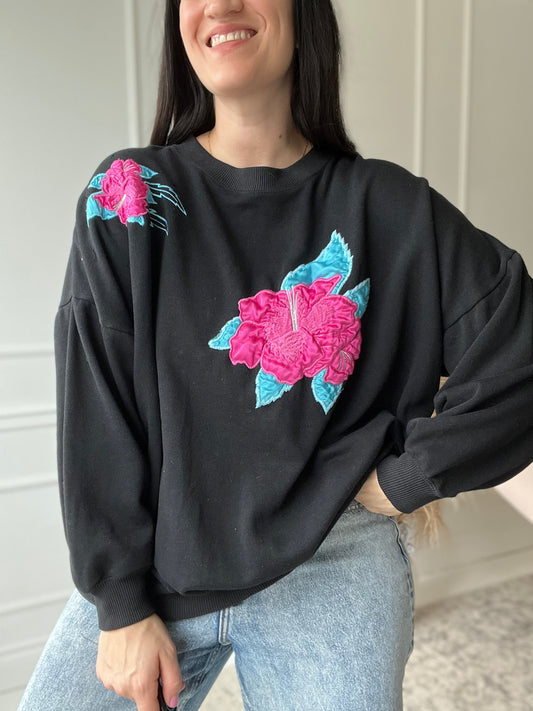 Satin Pink Tropical Flower Sweater - Size XXL