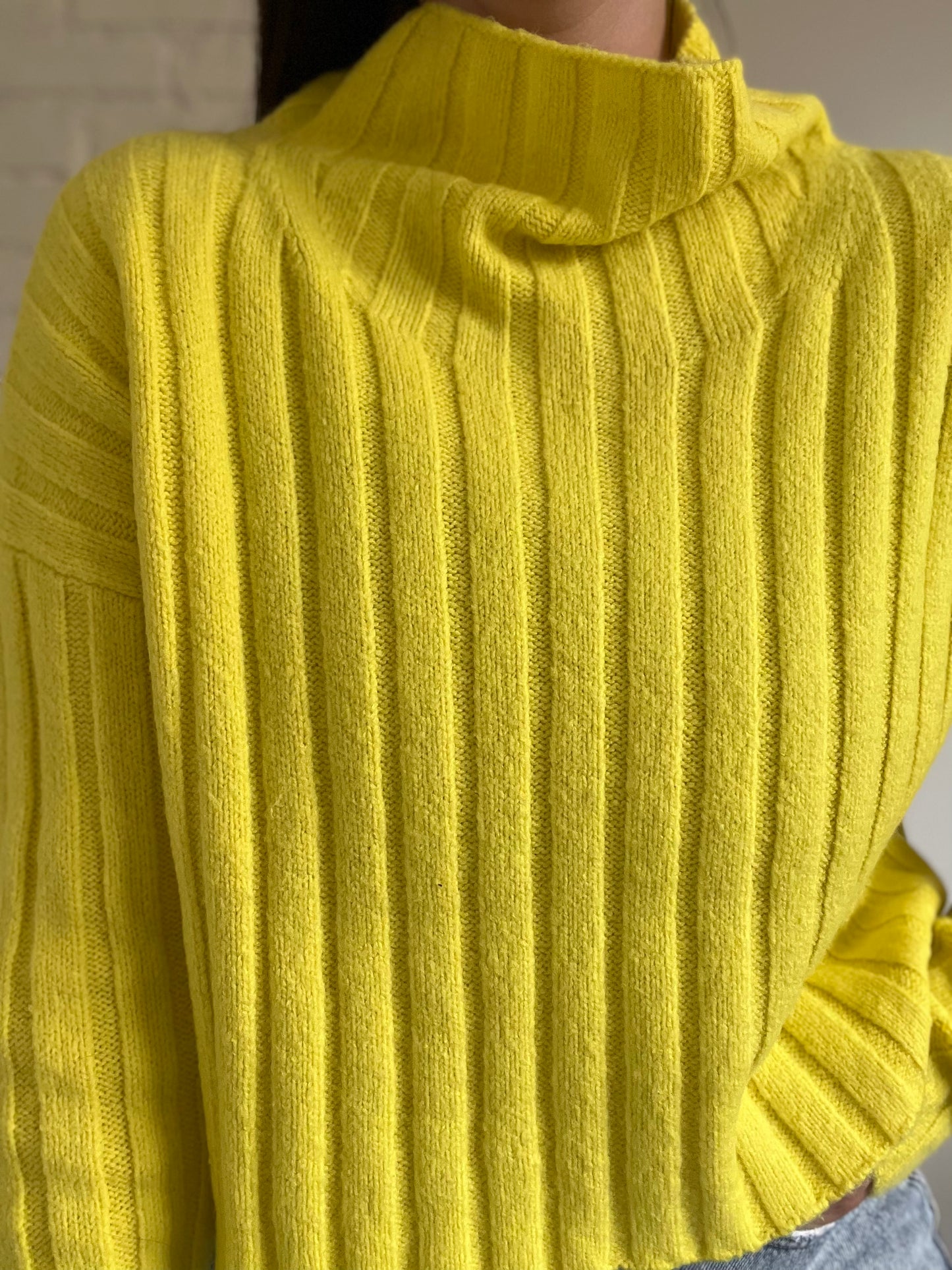 Bright Yellow Crop Mock Sweater - L