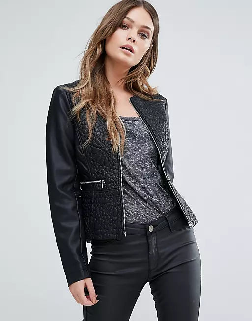 French connection sales black leather jacket