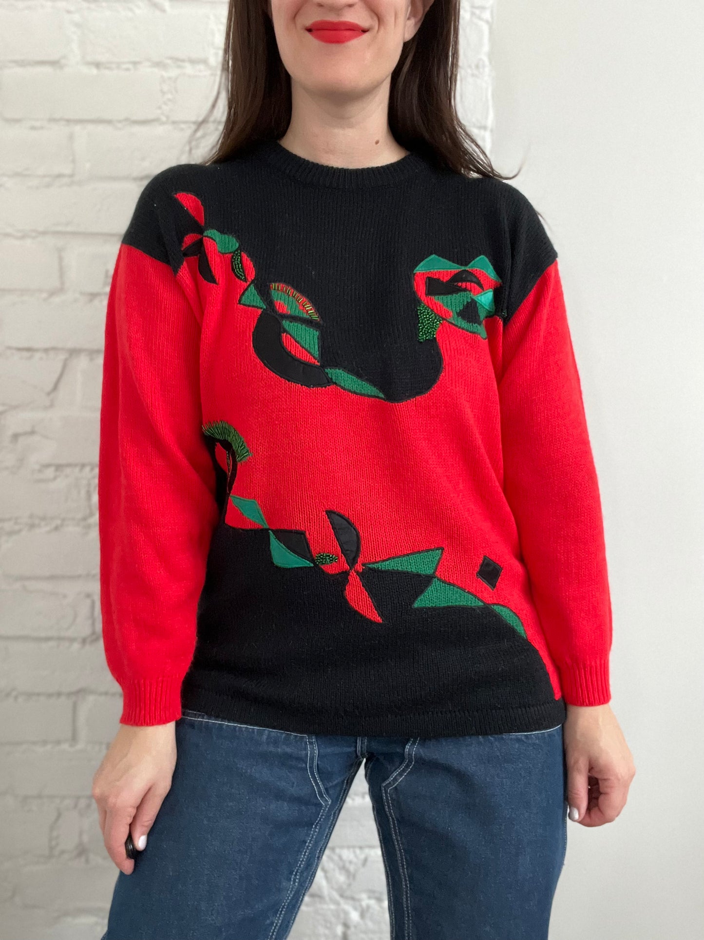 Festive Abstract Knit Sweater - M