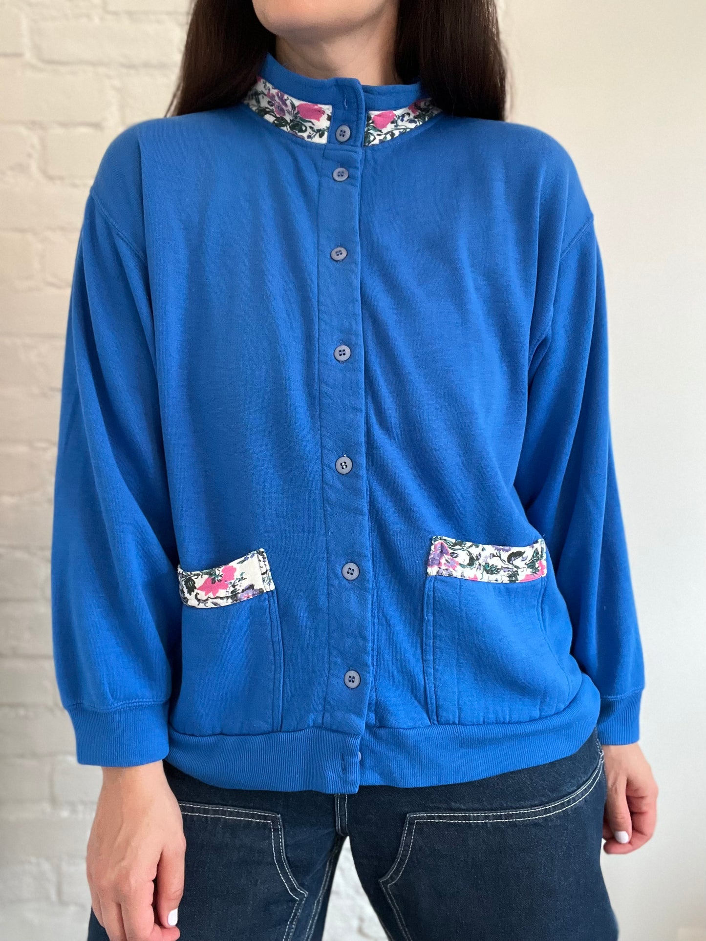 Royal Blue Floral Sweater - Size XL