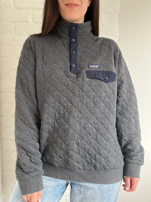 Grey Quilted Patagonia Synchilla - Size Mens L