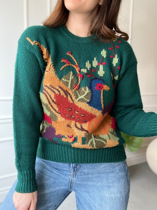 Hand Knit Turkey Sweater - Size S/M