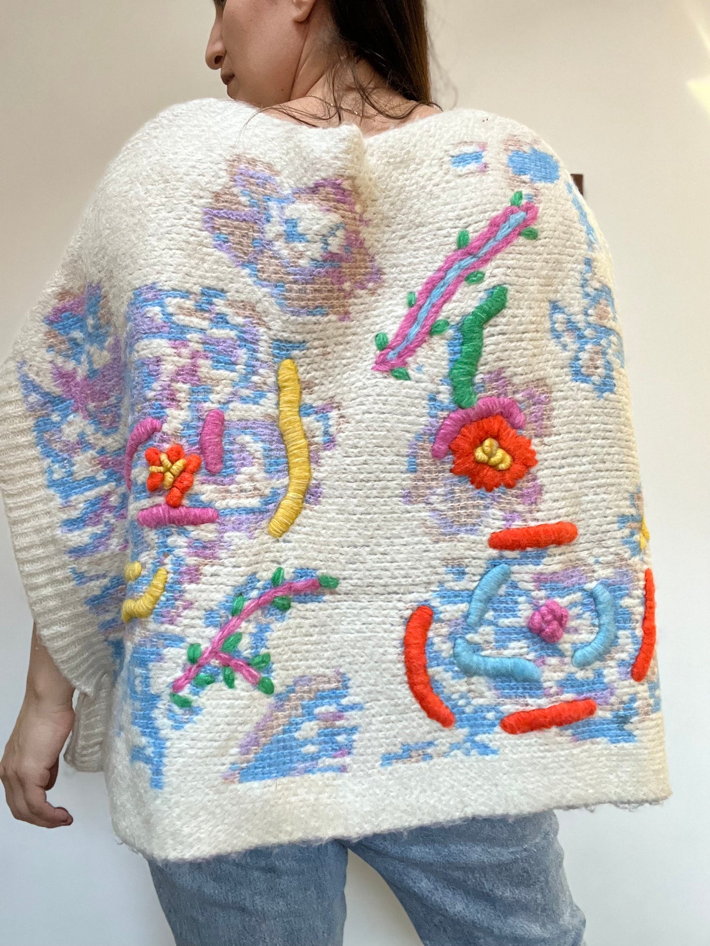 Embroidered Knit Cape - Size O/S