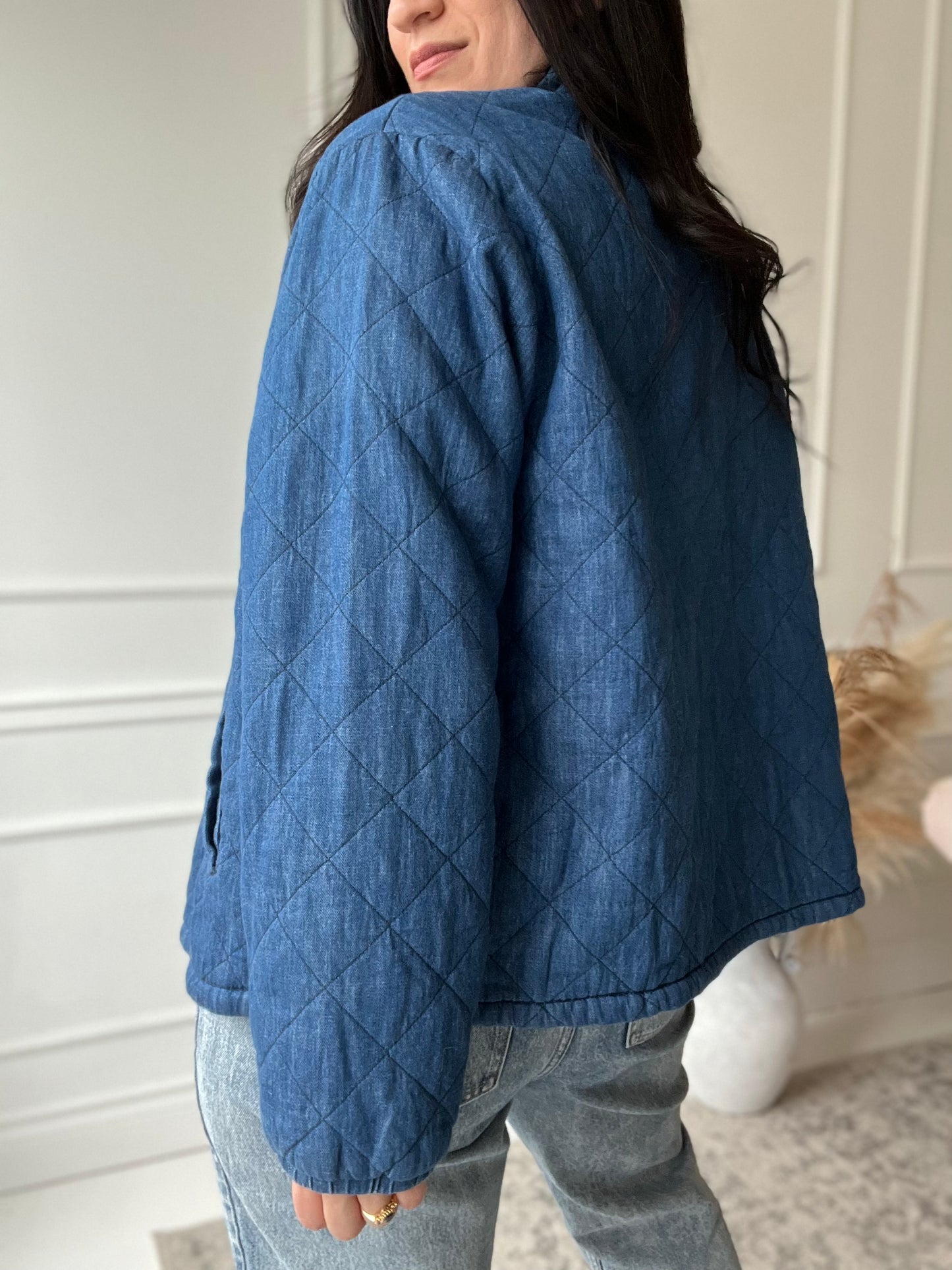 Chambray Quilted Puffer Jacket - Size XL
