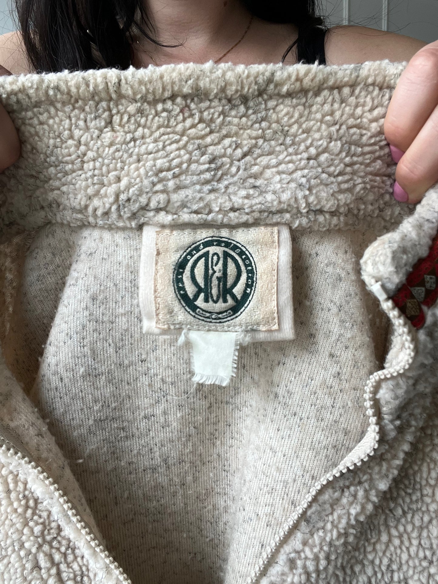 Vintage Beige Sherpa Fleece Jacket - Size XL