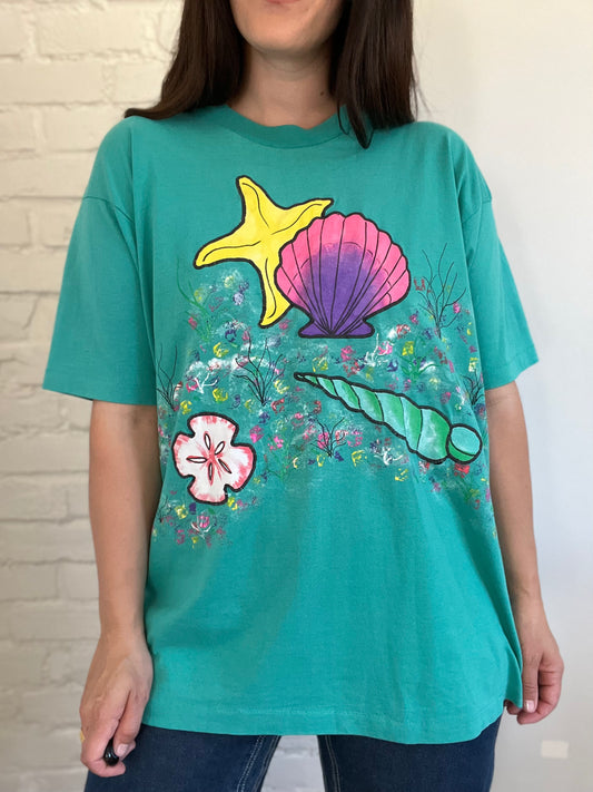 90s Seashells Vintage Tee - Size XL