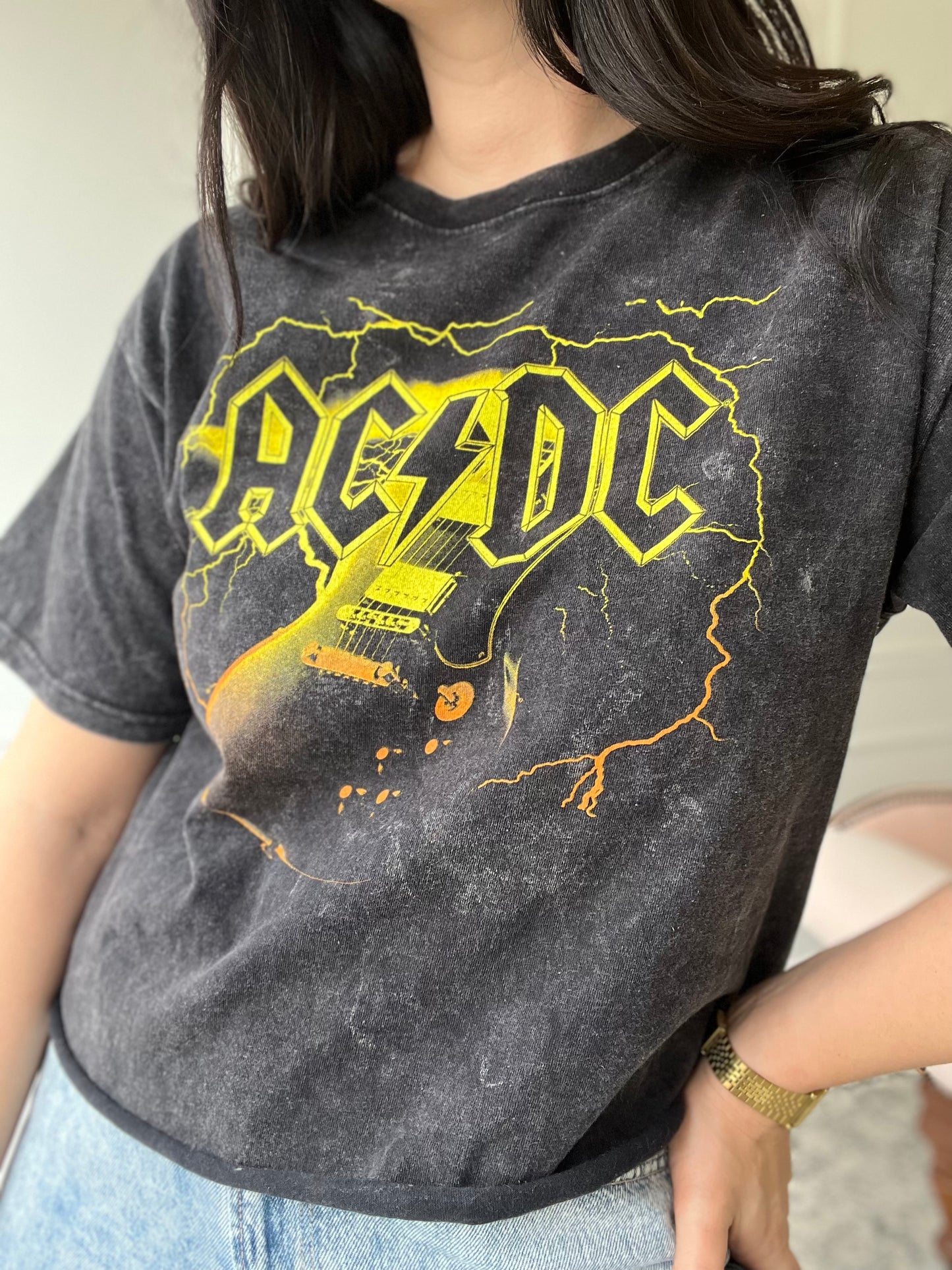 ACDC Acid Wash Band Tee - Size Womens L