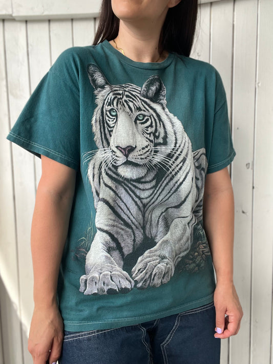 Turquoise White Tiger Tee - Size L