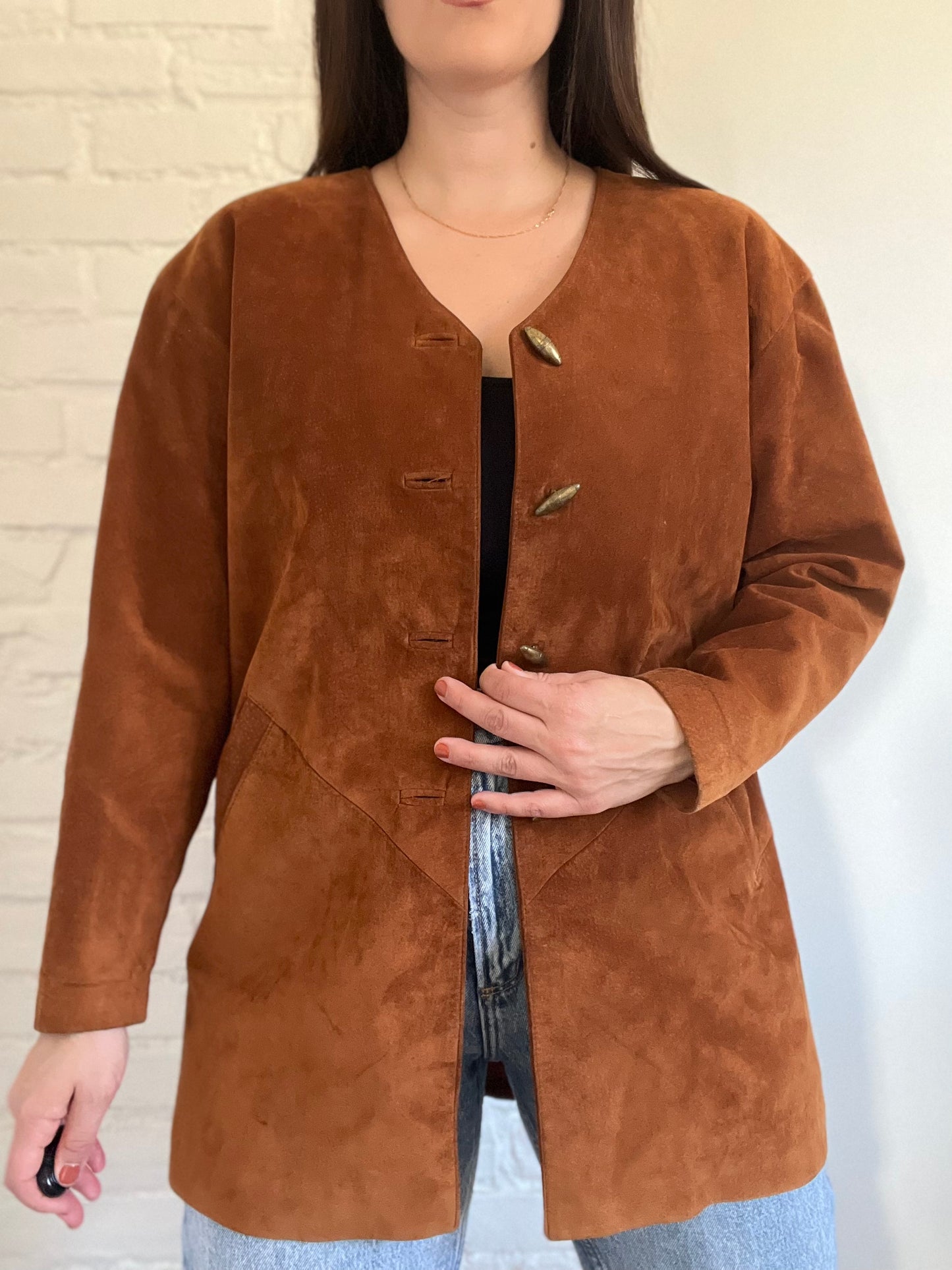 Vintage Brown Suede Jacket - Size S (Oversized)