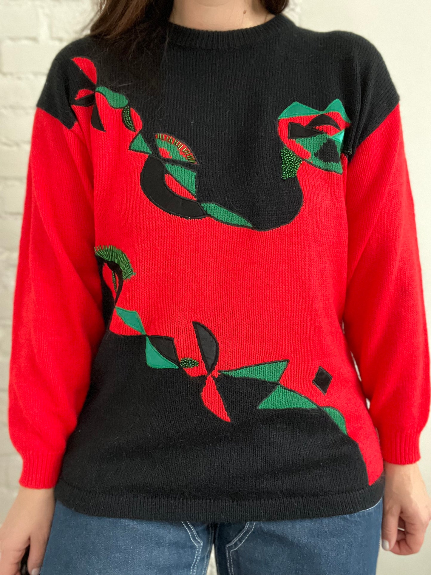 Festive Abstract Knit Sweater - M