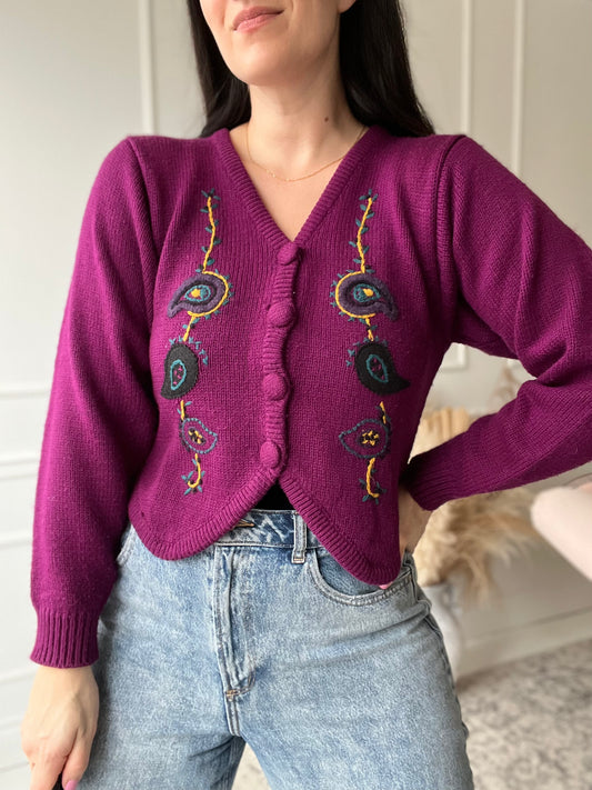 Magenta Paisley Knit Sweater - Size S/M