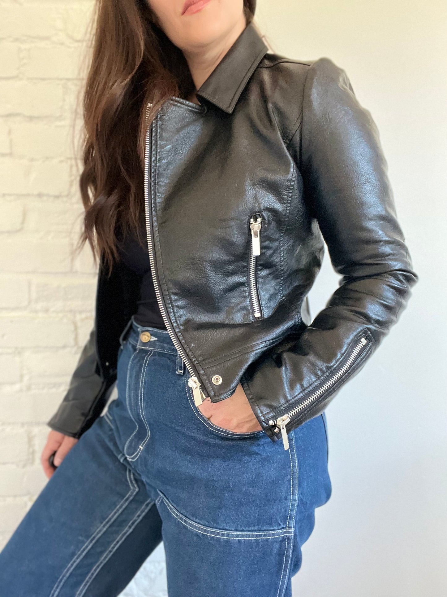 Faux Leather Moto Jacket - Size XS/S