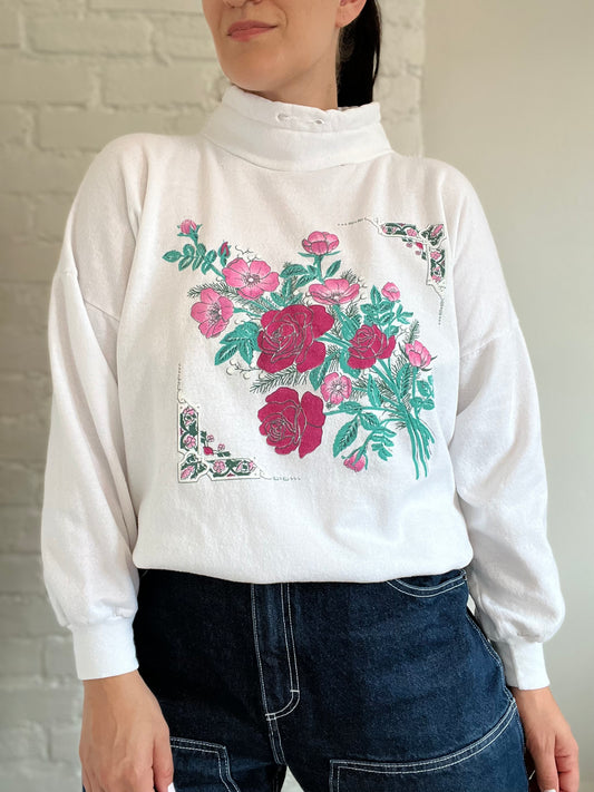 High Neck Floral Sweater - Size L