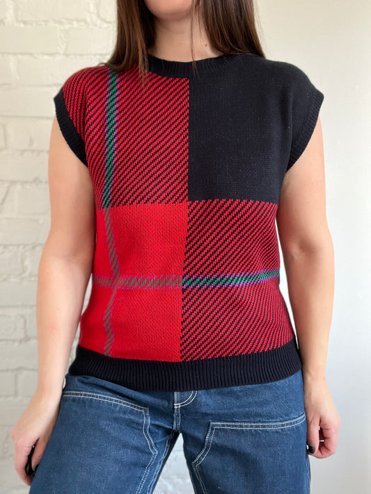 Plaid Knit Sleeveless Top - Size M
