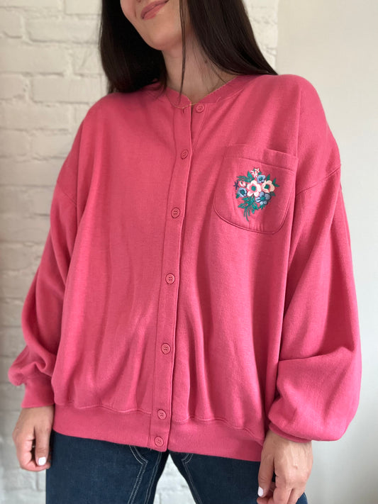 90s Cottage Core Pink Sweater - Size XL/XXL